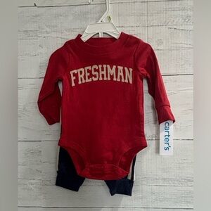 Carter’s Baby Boy Outfit Set 3M “Freshman” Bodysuit + Pants NWT